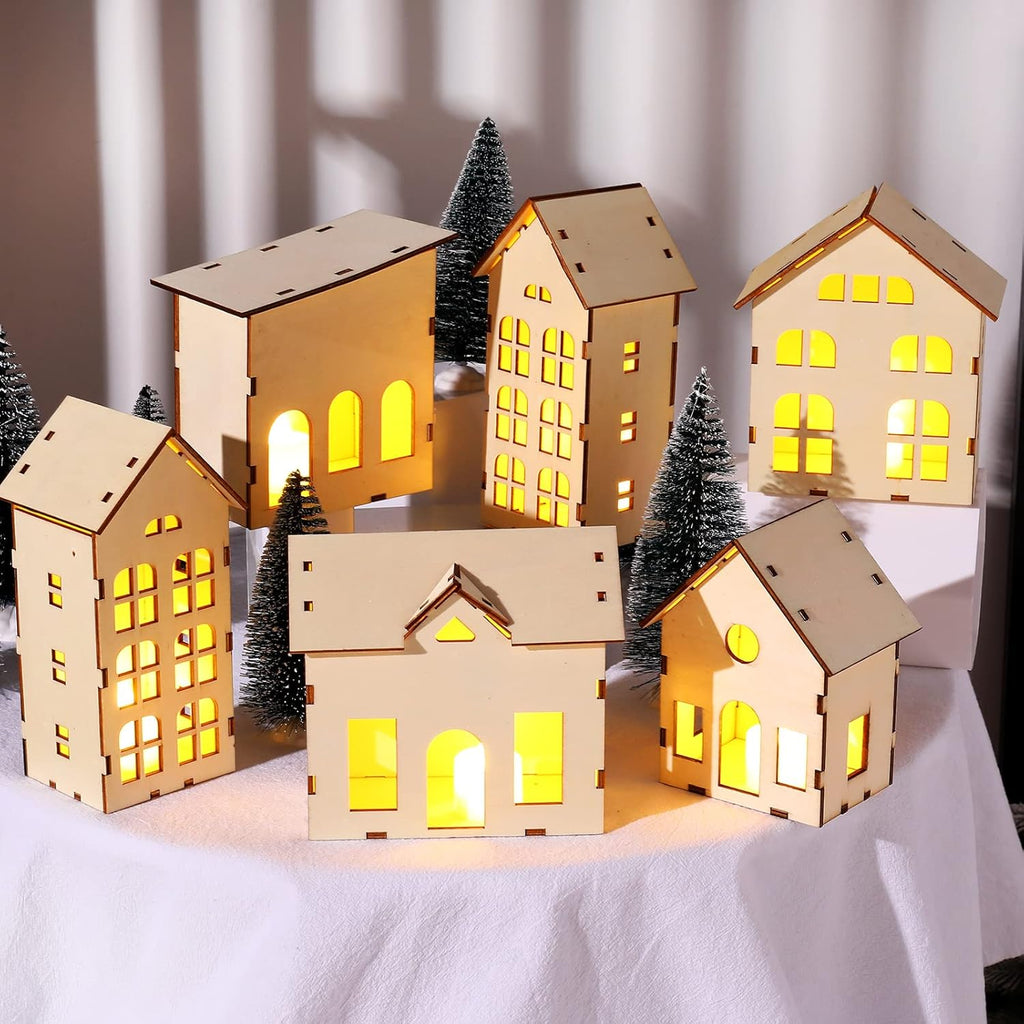 Regine Switzerland Christmas Village Set - 12 Unassembled Houses with LED Candle Lights | Festive Decorations