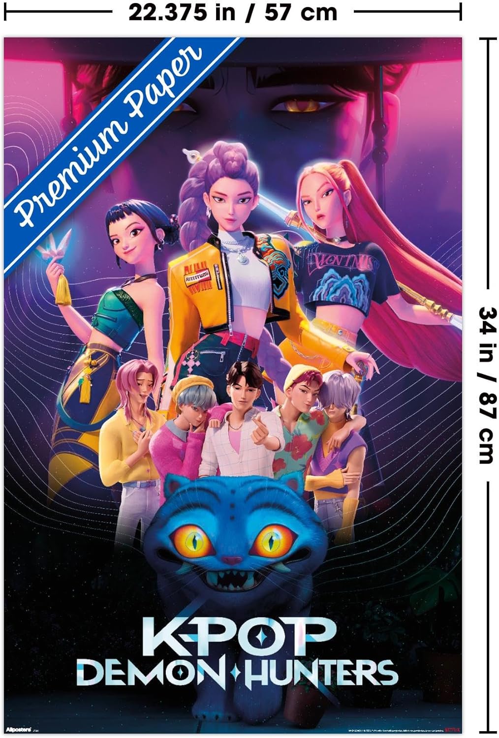 Netflix KPop Demon Hunters Wall Poster - Premium 34L x 22.4W Bundle with Clips