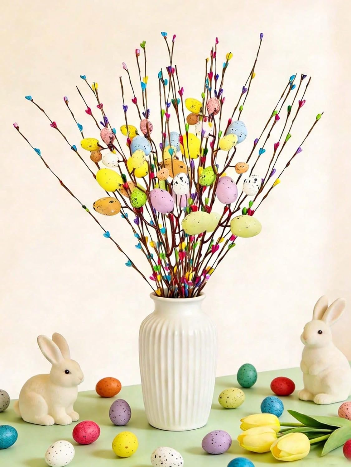 Skiennix 13PCS Artificial Easter Spray Vines - Pastel Egg & Berry Decor for Spring Floral Arrangements
