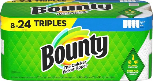 Bounty Select-A-Size Paper Towels - 8 Triple Rolls, 135 Sheets Each, Ultra Absorbent White