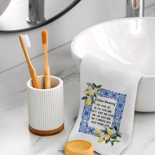 Koesus Italian Blessing Kitchen Towels, Italian Kitchen Decor, Italian Lemon Housewarming Gifts for Women Neighbor, Italian Mama Nonna Towel, 16x24 Inch