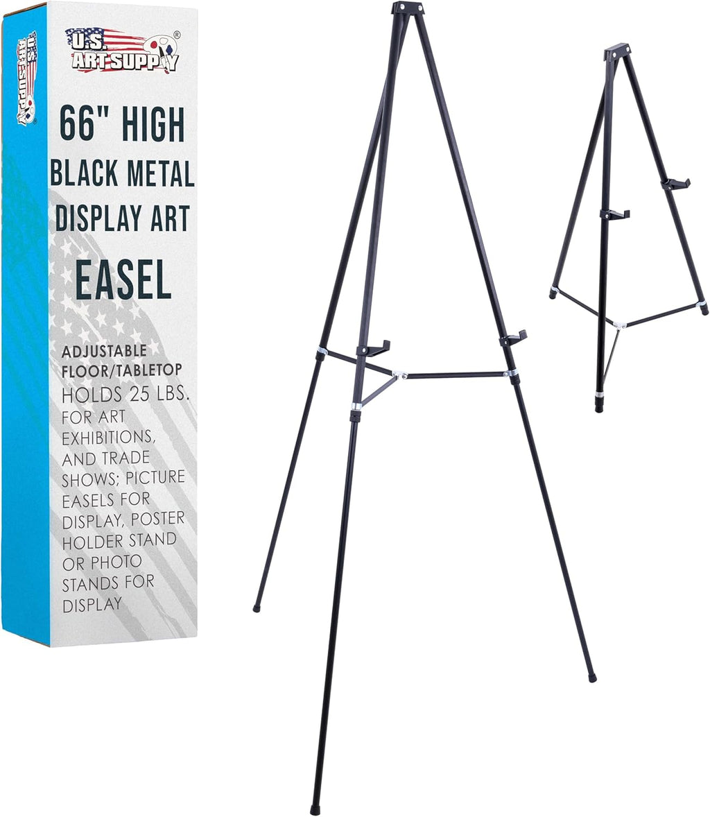 U.S. Art Supply 66" High Black Metal Display Art Easel - Adjustable Height Portable Stand | Holds 25 lbs