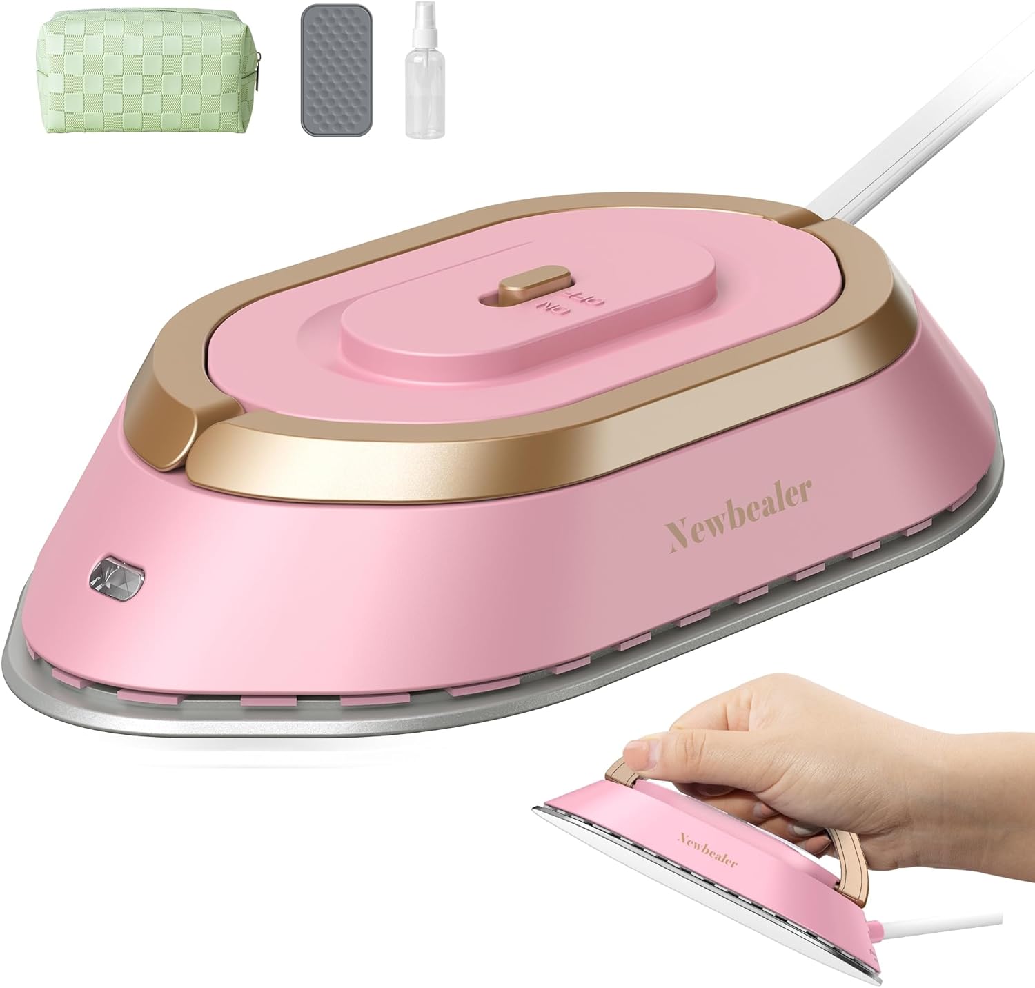 Newbealer Travel Iron - Mini Dry Iron with Global Voltage, 100-240V, Non-Stick Soleplate, 0.8lbs (Pink)