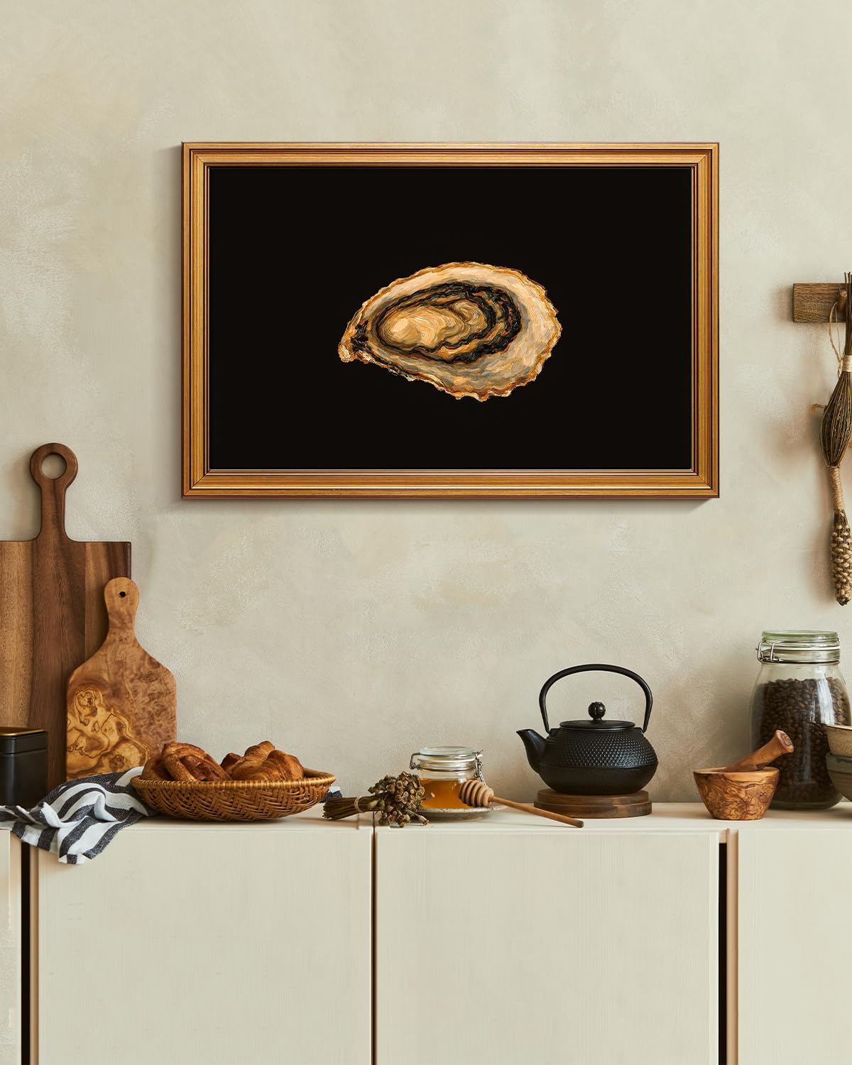 VIYYIEA Vintage Gold Framed Wall Art - Oyster Canvas Print for Living Room | Perfect Gift (24L x 16W)