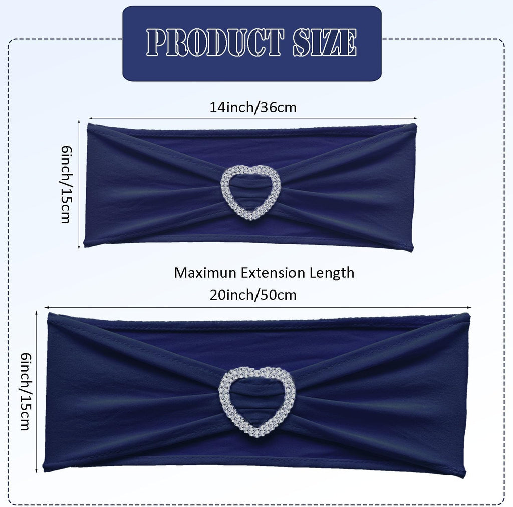 Skiennix Navy Blue Chair Sashes - 30 Pack Universal Elastic Chair Bands with Heart Buckle Slider for Weddings & Parties
