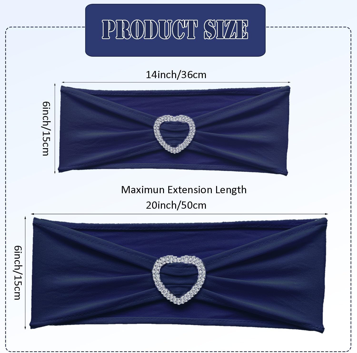 Skiennix Navy Blue Chair Sashes - 30 Pack Universal Elastic Chair Bands with Heart Buckle Slider for Weddings & Parties