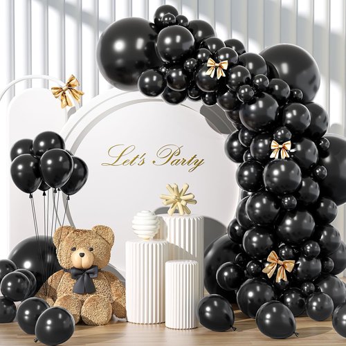 Black Balloon Arch Kit by [Brand Name] - 135pcs in Various Sizes (5-18 Inch) for Parties & Celebrations