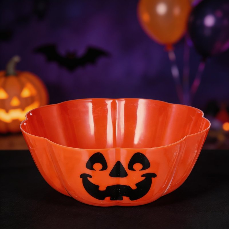 MHFOOU Halloween Candy Bowl, Large Plastic Halloween trick or treat bowl, Pumpkin Candy Bowl Fruit Salad Bowl for Party Decor Supplies, 11.6x4.7 Inch