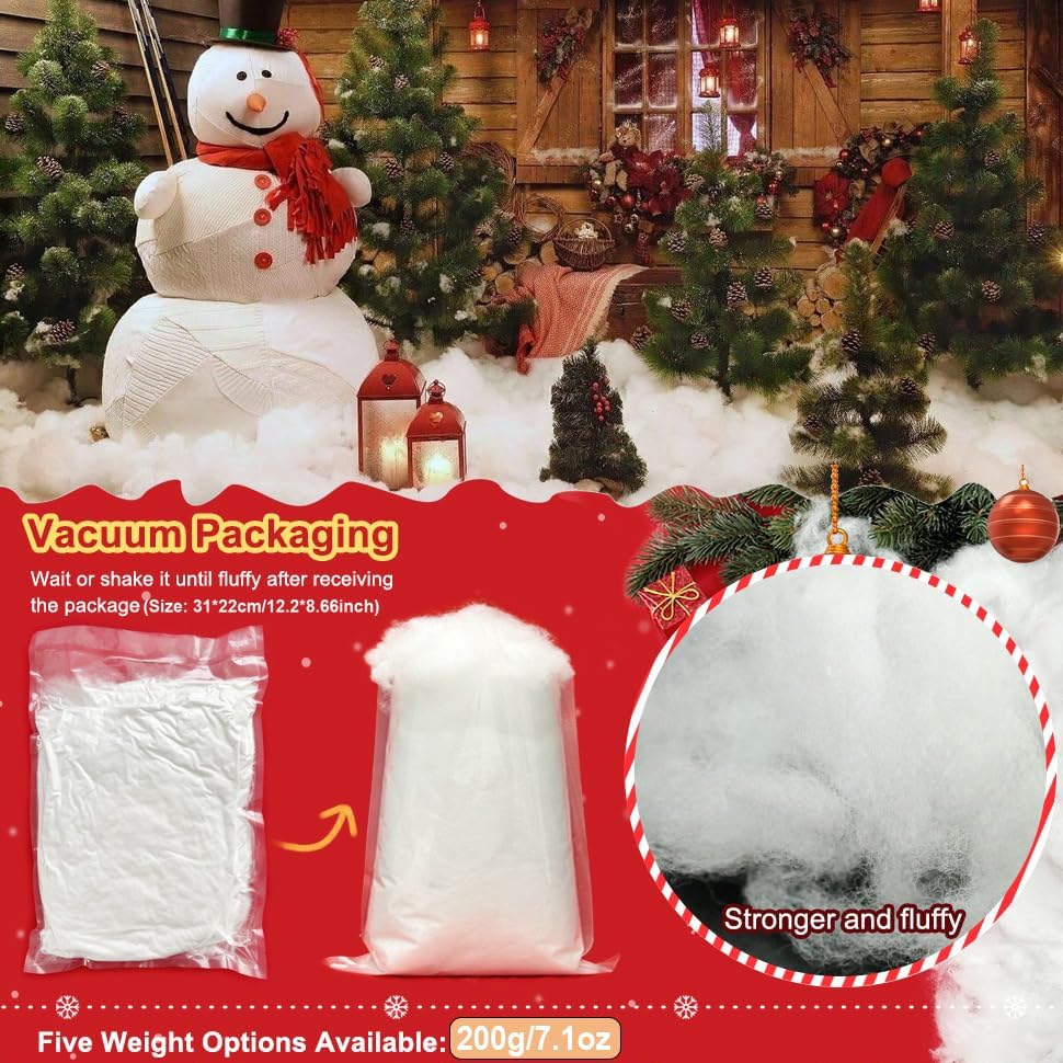 Skiennix Christmas Fake Snow Decoration - 7.05 Oz Fluffy Artificial Snow Cotton for Indoor Decor | Flame Resistant Winter Blanket