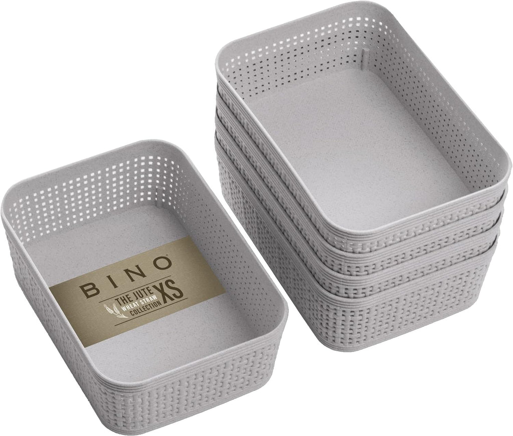 BINO Woven Plastic Basket - Stylish Natural Grey XS | 5-Pack for Space-Saving Home Organization