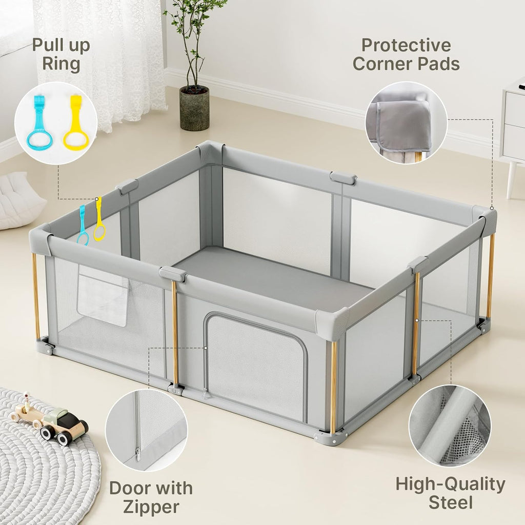 Skiennix Foldable Baby Playpen - Portable 71x59 Play Yard with Mat for Indoor & Outdoor Use