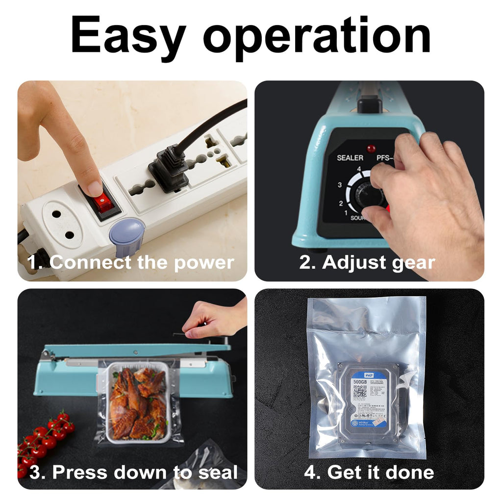 Metal body,Impulse Sealer 16 inch, Manual Heat Sealer Machine for Plastic Bags, Shrink Wrap Bag Sealers Heavy Duty Sealing Machine With Repair Kit (Blue)