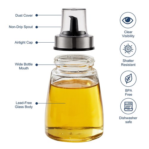 HAIZEEN [3 Pack 180ml/6 oz Airtight Olive Oil Dispenser Bottle,Oil and Vinegar Cruet Set for Kitchen and BBQ, Oil Decanter for Cooking Wine/Soy Sauce/Vinegar, Leak-Proof Spout with Dust Cap