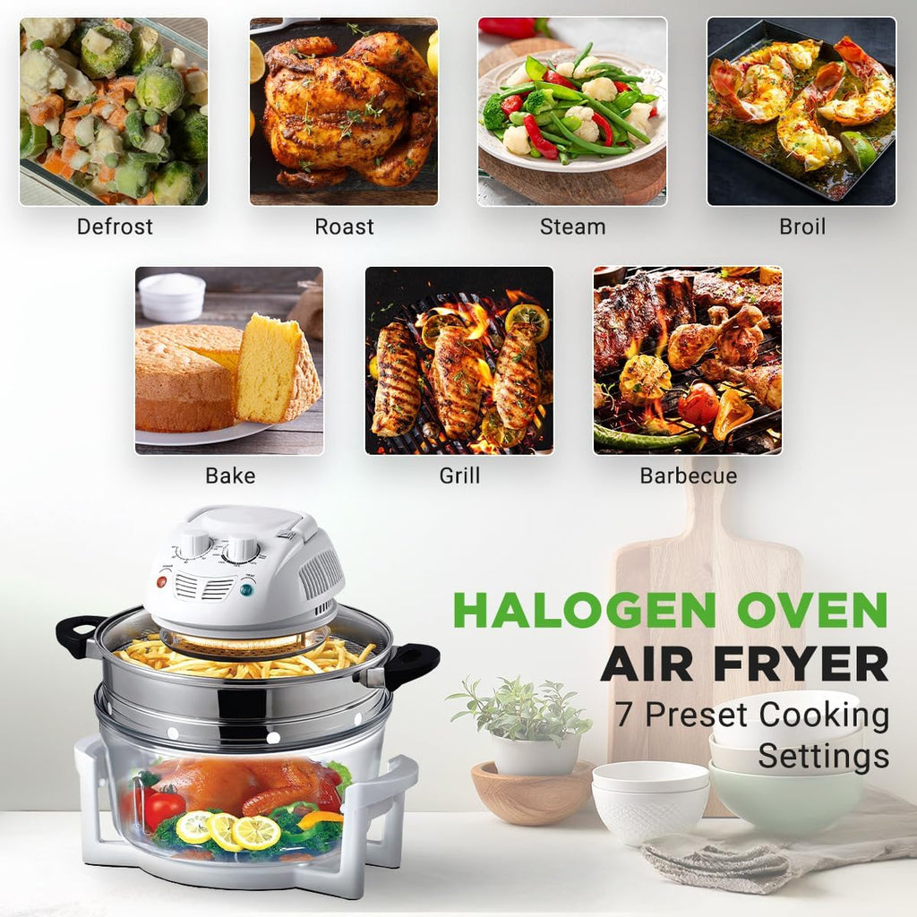 NutriChef Air Fryer - 13 Quart Infrared Convection Halogen Oven | Quick Healthy Cooking in White