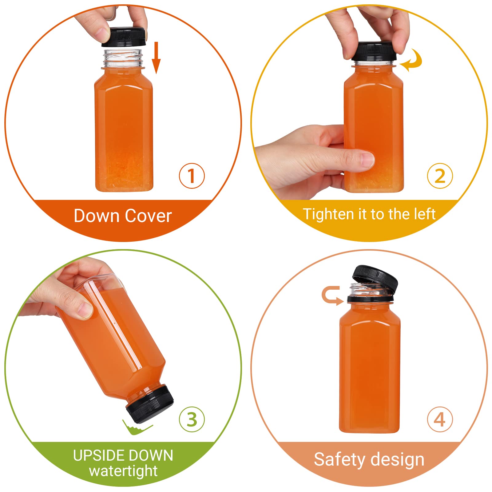 Fhxtcygj 24 Pack 8oz Empty PET Plastic Juice Bottles with Leak-Proof Caps Lids, Reusable Clear Water Bottle Food Grade Bulk Beverage Containers for Juicing Smoothie Milk and Other Beverages