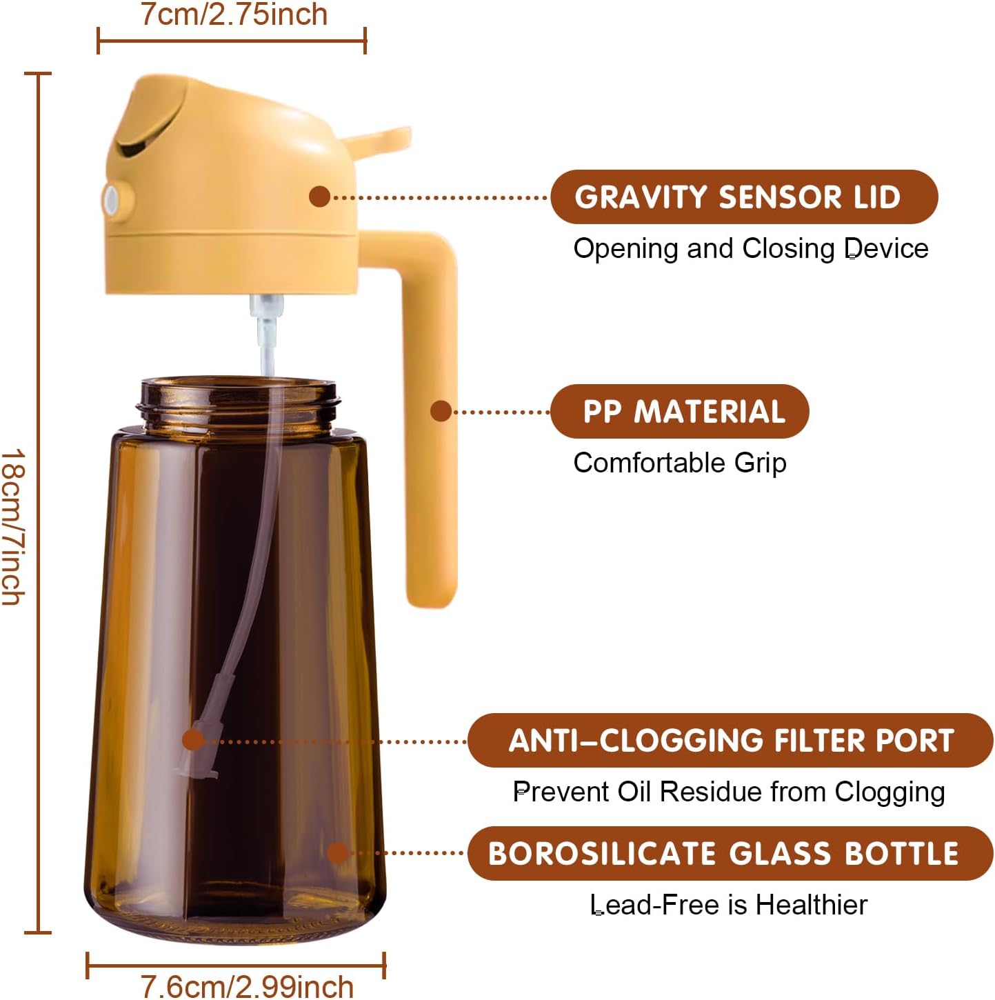 YARRAMATE Light Blocking Oil Sprayer - 16oz Food-Grade Olive Oil Dispenser Bottle | Premium Dark Amber Glass for Kitchen & BBQ
