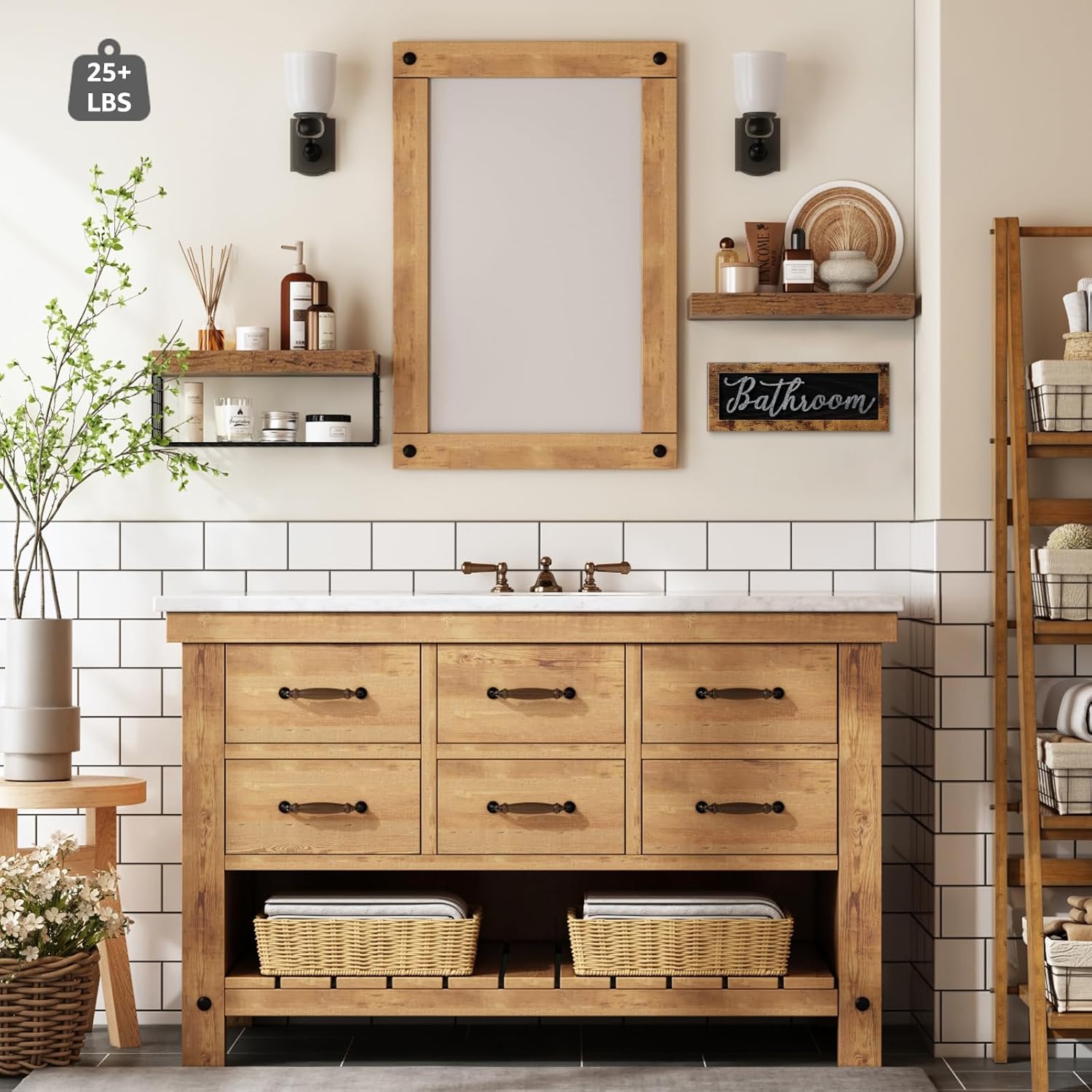 QEEIG Bathroom Shelves Over Toilet - Rustic Brown Wall-Mounted Storage | 16-Inch Floating Shelf Set
