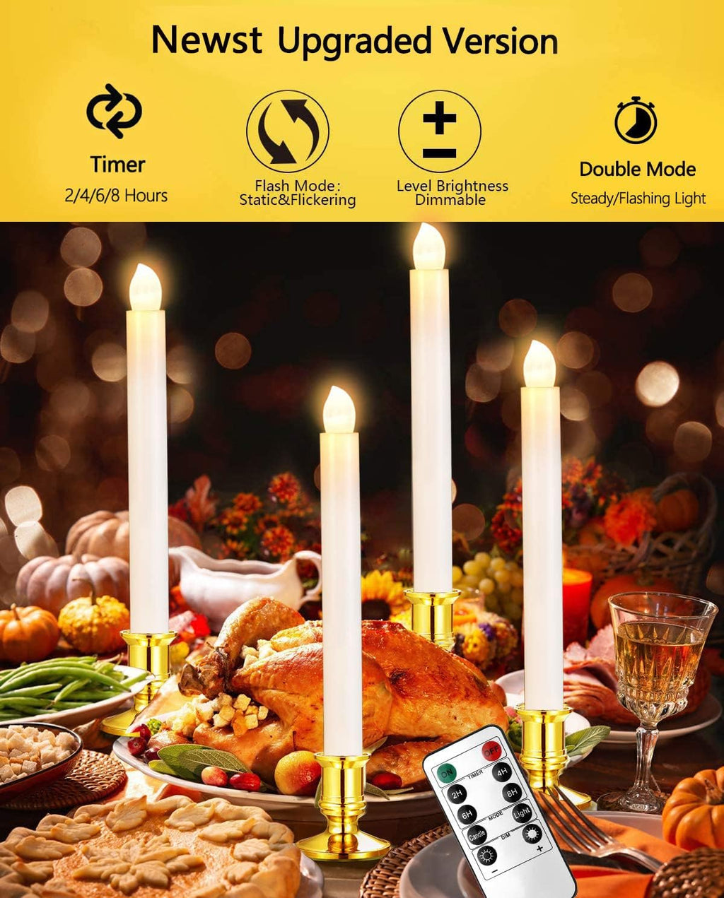 YAUNGEL Flameless Taper Candles - 6 Pack Battery Operated Window Candles with Timer & Remote | Holiday Decor