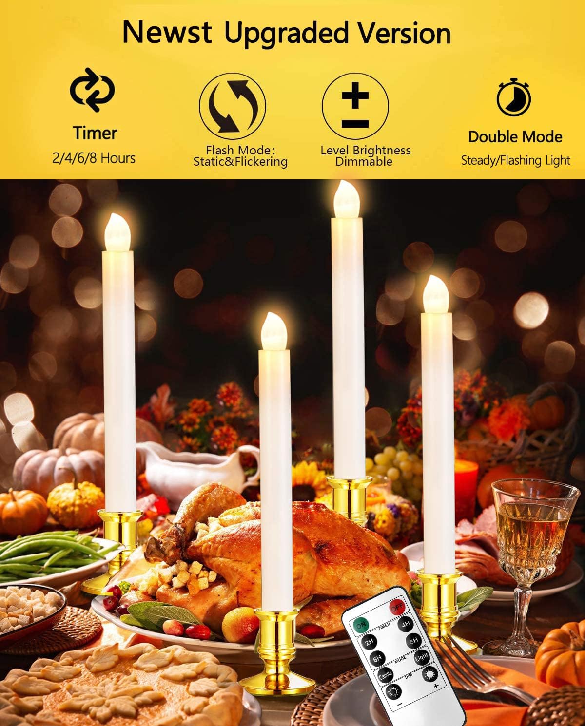 YAUNGEL Flameless Taper Candles - 6 Pack Battery Operated Window Candles with Timer & Remote | Holiday Decor