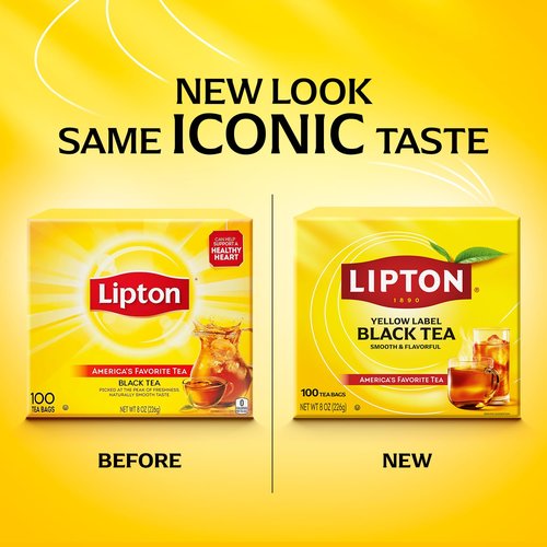 Lipton Black Tea Bags - High Caffeine Hot or Iced Tea | 100 Count for Energizing Brews