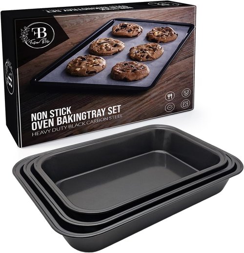 Fusion Bliss Nonstick Baking Sheets Set - 3-Piece Heavy Duty Carbon Steel Pans for Roasting & Baking