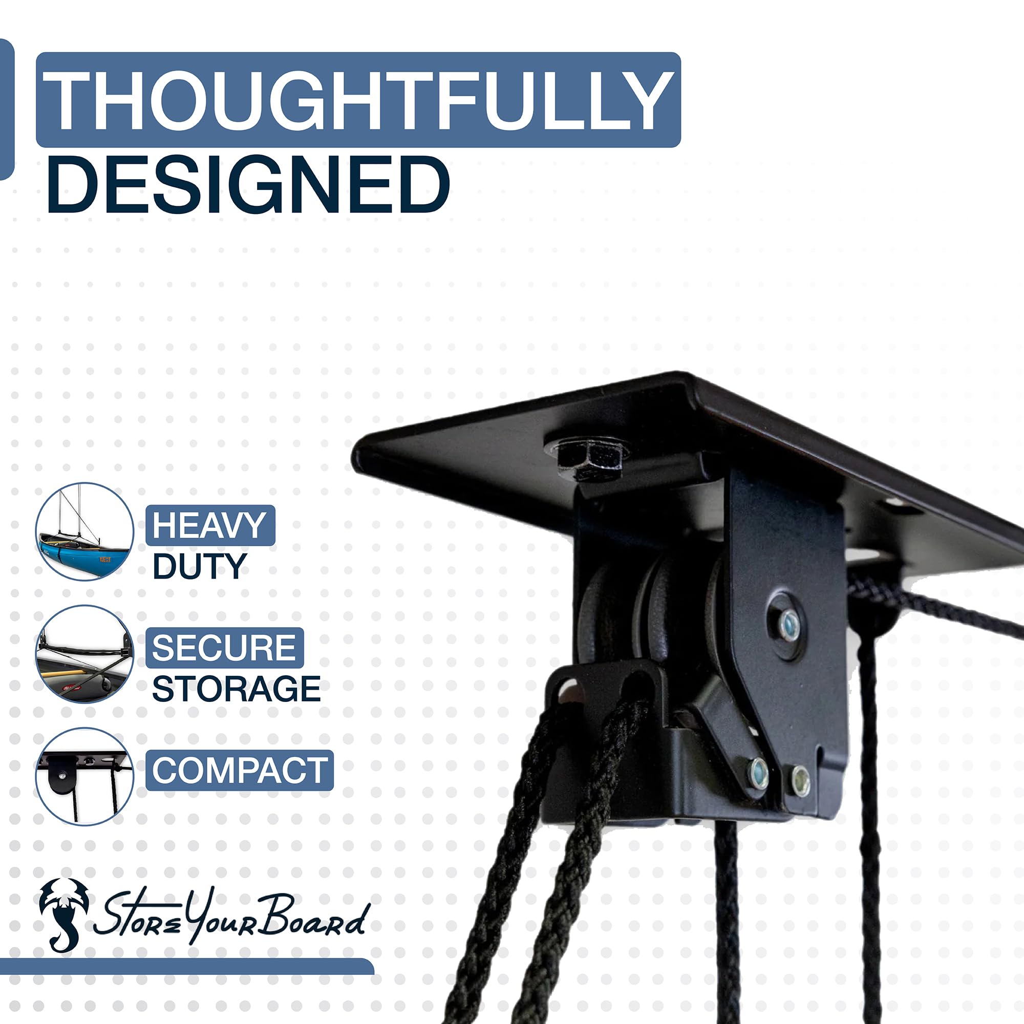 StoreYourBoard Cargo Box Pulley System – Heavy-Duty Garage Hoist Lift for Rooftop Carriers – Garage Storage & Garage Organization Ceiling Hoist with Pulley – Holds 150 lbs - Fits 8–10 ft Ceilings