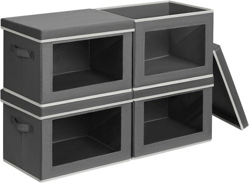 Homsorout Stackable Storage Bins - Large Foldable Closet Organizer with Lids | 4-Pack Dark Grey