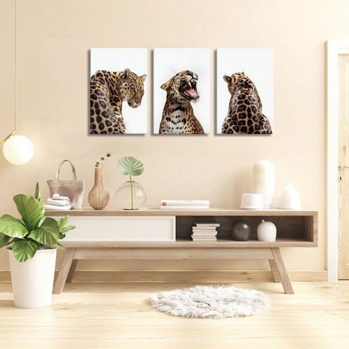 3 Pcs Leopard Roaring Canvas Wall Art Jungle Wild Animal Portrait Paintings Feminism Stylish Cheetah Aesthetic Poster Prints for Women Bedroom Living Room Bathroom Decorations (16x24in canvas)