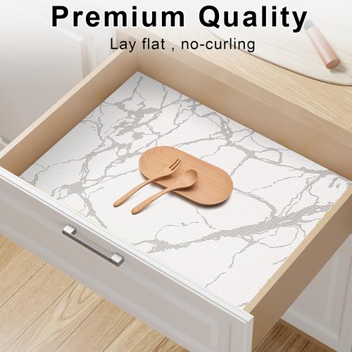 Drawer and Shelf Liner for Kitchen Cabinets - Waterproof Shelf Paper, Reusable Non-Slip Non-Adhesive Easy to Cut and Install - Suitable for Cabinets, Drawers, Shelves, and Desks