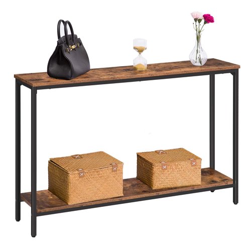 HOOBRO Console Table, 47.2" Narrow Entryway Table, Sofa Table with Shelf, Entrance Table for Living Room, Hallway, Foyer, Corridor, Office, Metal Frame, Rustic Brown and Black BF20XG01G1