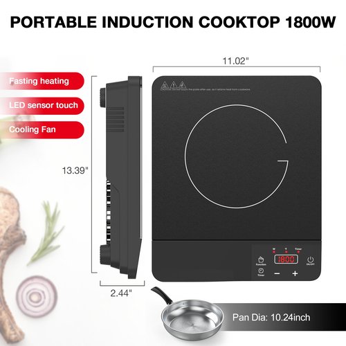 Nafewin Portable Induction Cooktop 1800W,110V Single Burner Induction Burner & Fry Pan, Hot Plate Stove Electric Burner LED Touch Control & 4H Timer, 8 Power 8 Temperature Setting for Cooking