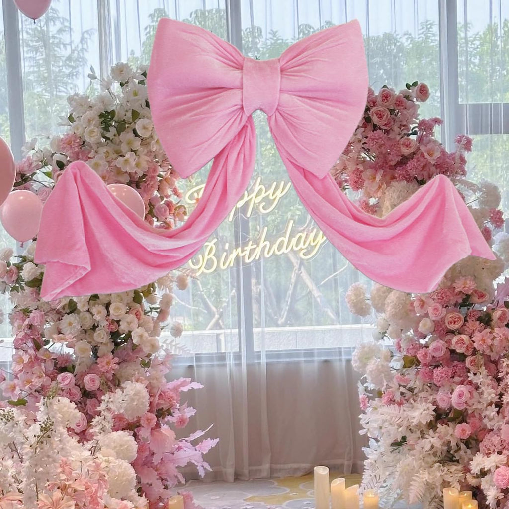 Skiennix Large Coquette Bow - Giant 24x47 Inch Pink Bow for Party, Wedding, Baby Shower & Decor