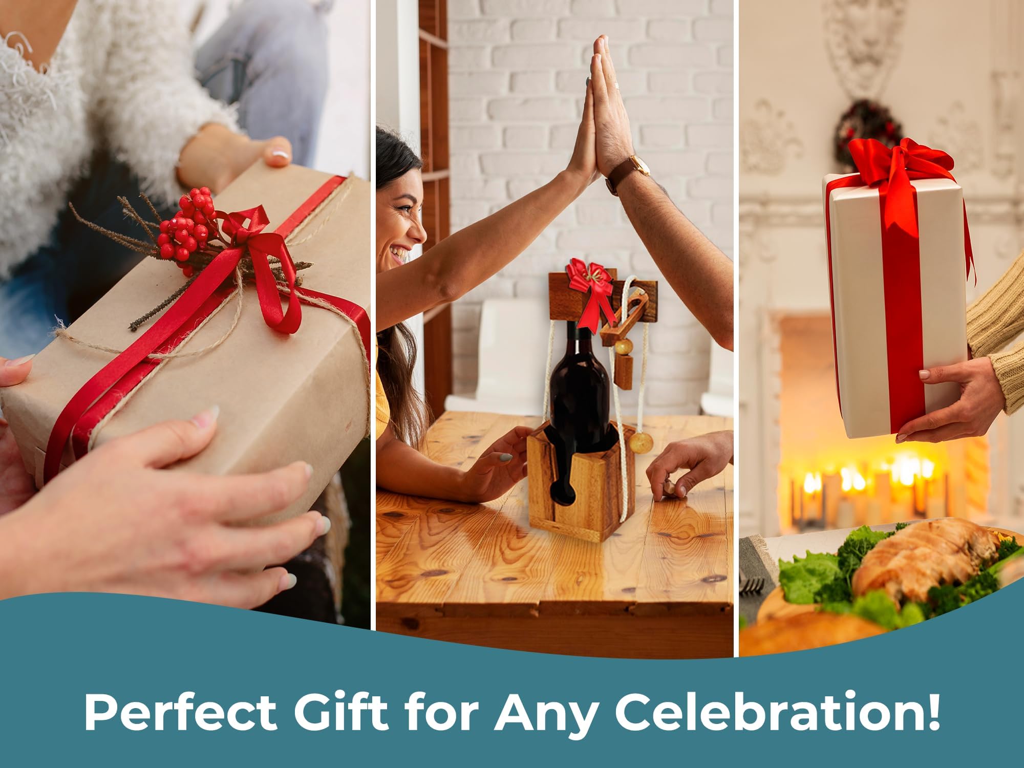 BSIRI Bottle Puzzle - Challenging 3D Wooden Bottle Holder and Bottle Lock Puzzle Games for Adults. Functional Bottle Storage, Ideal Bottle Lover Gifts, Fun Gifts, Game Night and Rustic Room Decor