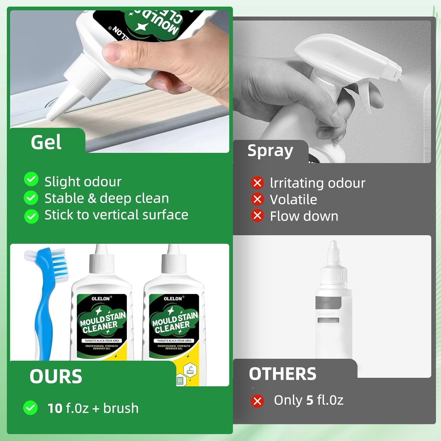 OLELON Mold Stain Remover Gel - Powerful Washing Machine Cleaner for Rubber & Grout - 300ML