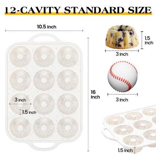 AOTASO 3 Inch Silicone Mini Fluted Tube Cake Pans with Metal Reinforced Frame, 12-Cavity Mini Flan Molds, Non-stick Silicone Baking Mold(1 Pc)