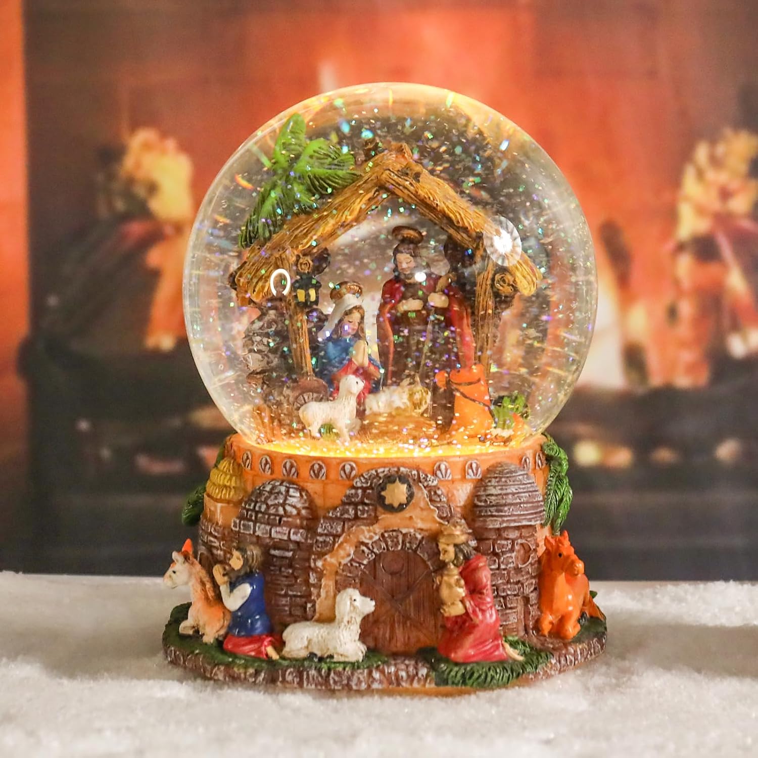 Taman Christmas Nativity Snow Globe - Musical Glittering Lighted Tabletop Décor for the Holidays