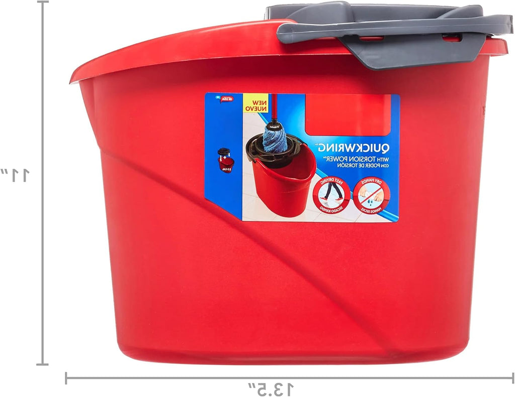 Quick Wring - 2.5 Gallon Mop Bucket with Efficient Wringer - Red Color