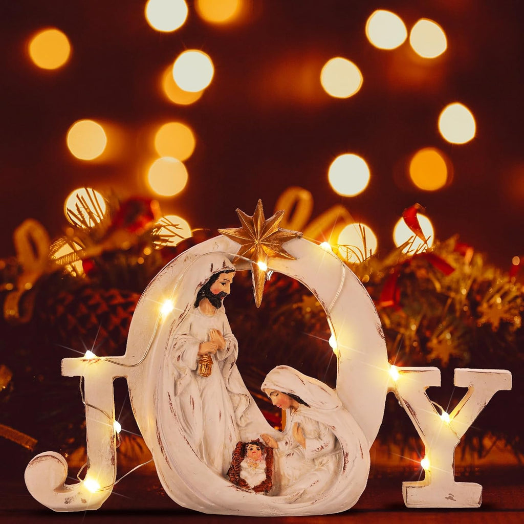 Soaoo Christmas Nativity Scene - LED String Lights with Holy Family Figures | Festive Indoor Decoration