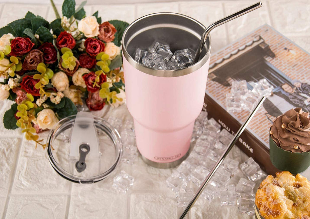 D·S Tumbler 30 OZ Cheetah Print and Sakura Stainless Steel Insulated Tumblers Cup with Straw Lid Cleaning Brush