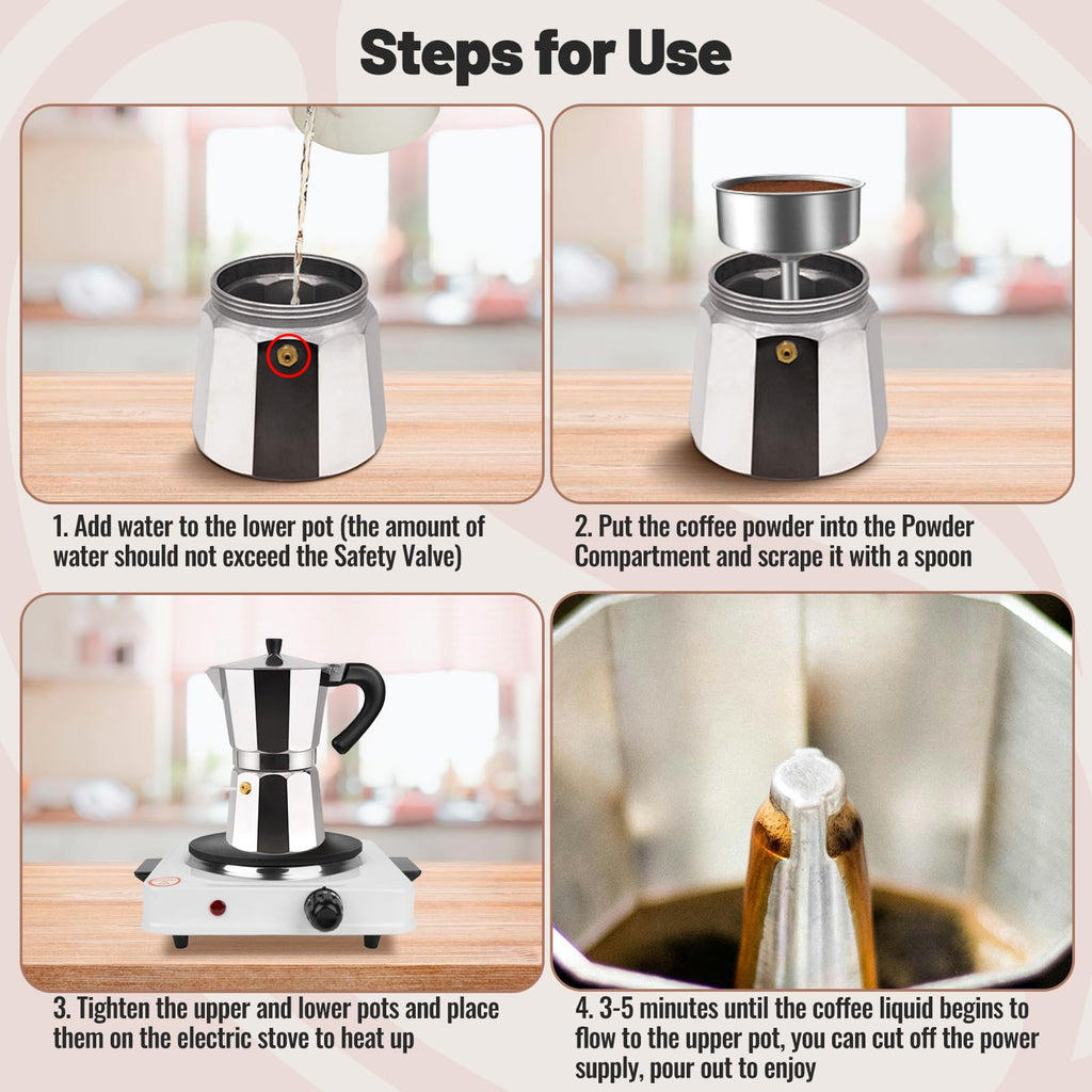 Vaolvpant 2 Cup Aluminum Moka Pot Classic Stovetop Espresso Coffee Maker 100ml 3.4oz Coffeemaker Percolator Mocha Pot Greca Coffee Maker Cafe Makers for Italian and Cuban Café Brewing Silver