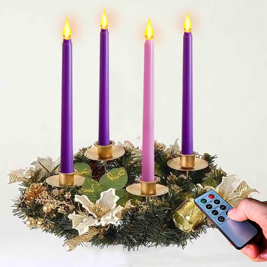 Regine Switzerland Flameless Taper Candles - Set of 4 Battery Operated Flickering Candles in 3 Purple & 1 Pink