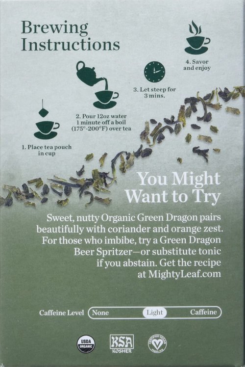 Mighty Leaf Tea Organic Green Dragon Hand-Stitched Tea Bags, 15 ct