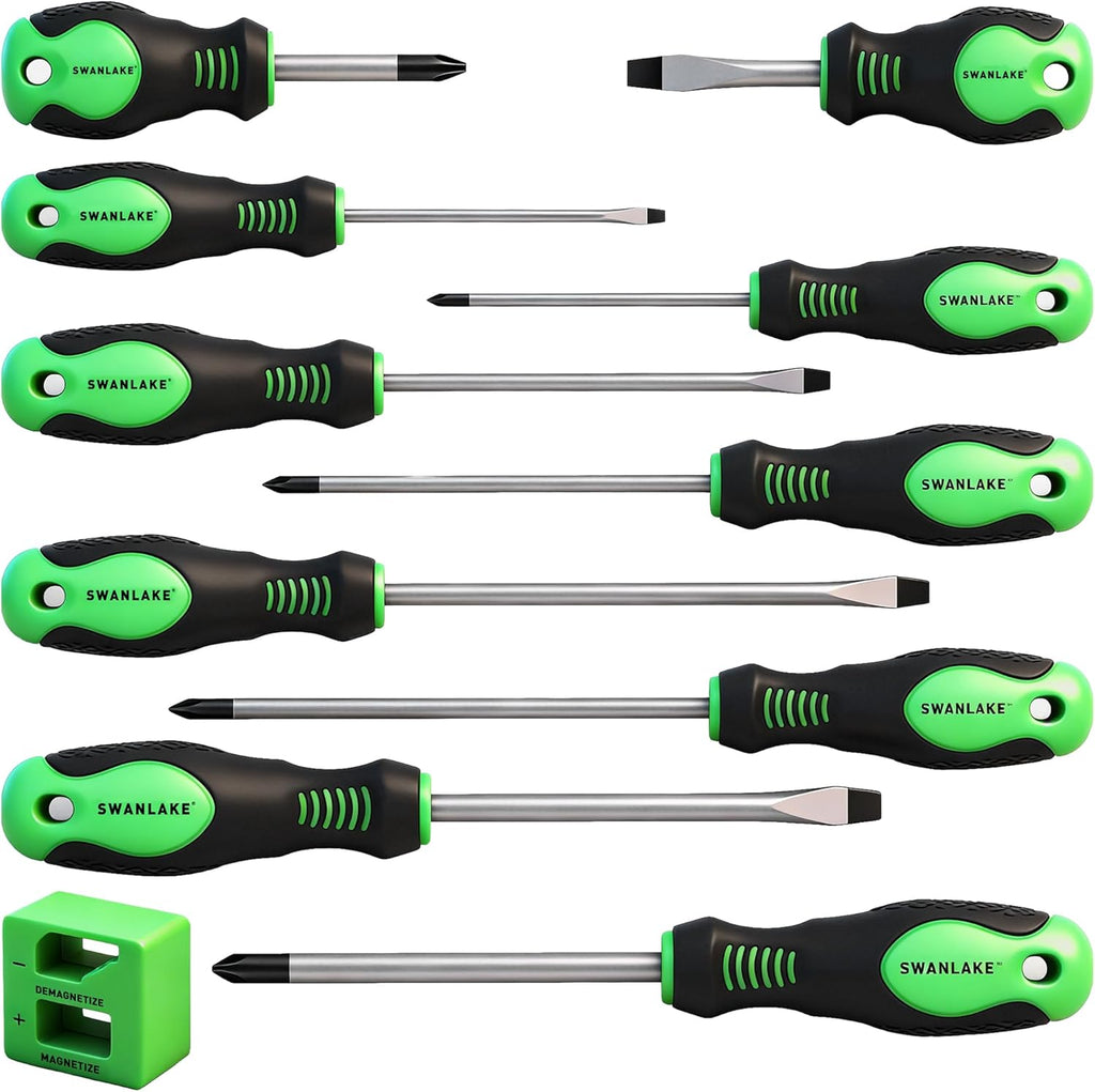 SWANLAKE 11PCS Screwdriver Set - Magnetic Phillips & Flat Head Tips for Easy Fastening & Loosening