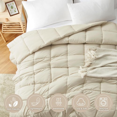 Homelike Moment King Size Comforter - Lightweight Beige Down Alternative Duvet Insert for All Seasons