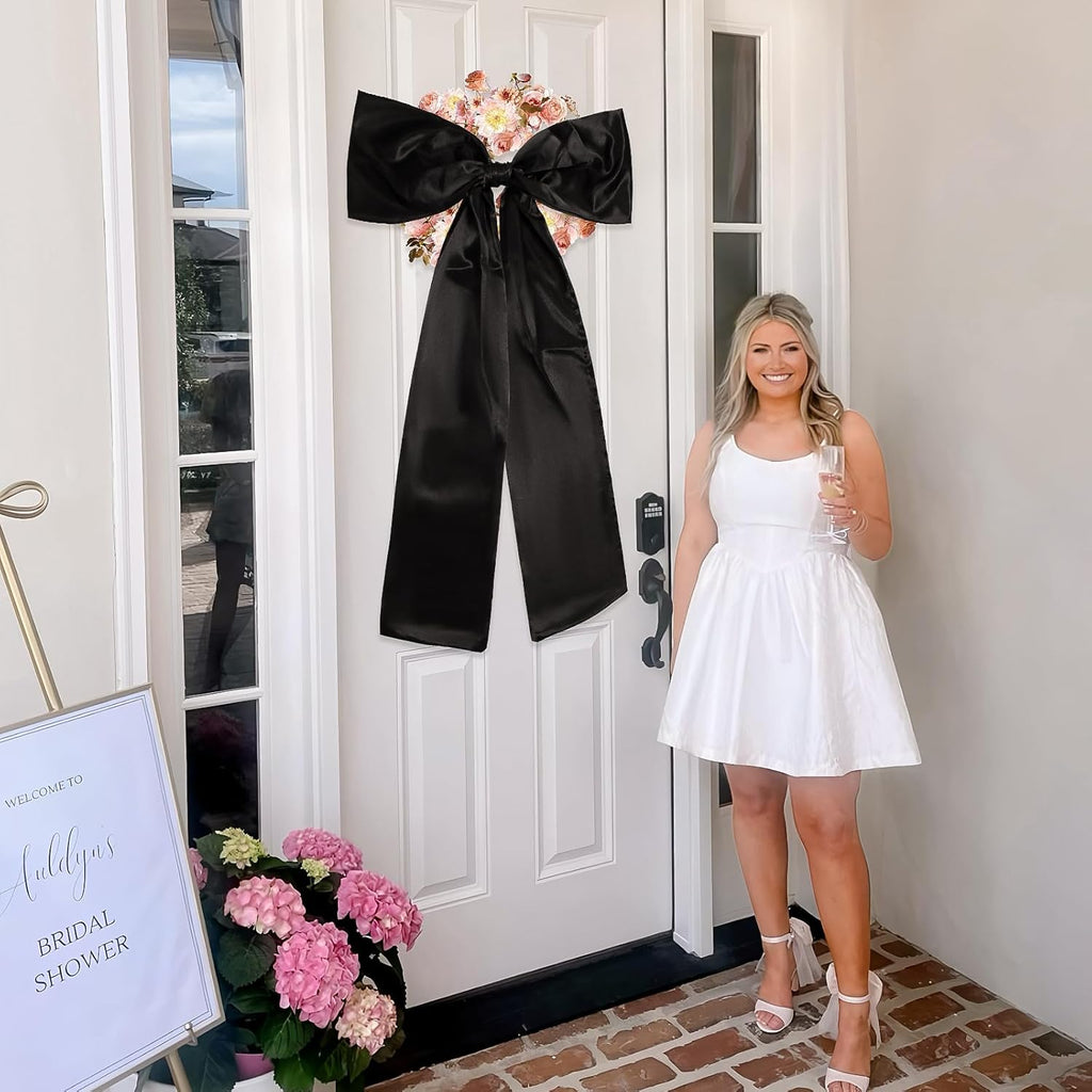 Phoaxul Large Black Bow - Elegant Satin Fabric Birthday Decorations | 24 X 36 in for Parties & Events