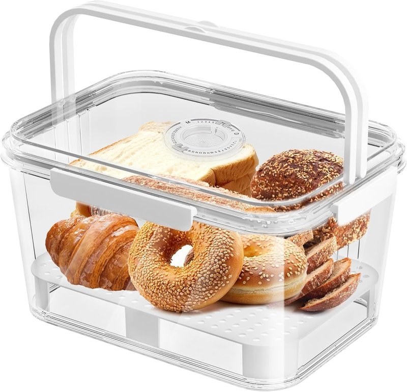 SISAYWEY Bread Box for Kitchen Countertop: 2 Pack Airtight Breadbox Food Storage Container, Portable Large Plastic Clear Container with Lid for Homemade Bread, Toast, Bagel, Donut, Cookies and Fruits