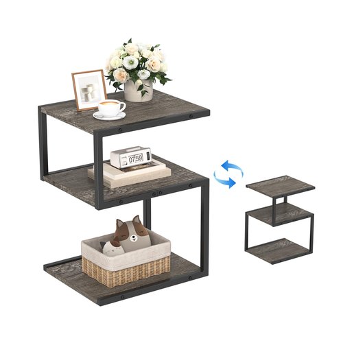 Fxacyem S-Shaped Side Table 3 Tier, Minimalist Nightstand for Small Spaces with Open Storage, Narrow End Table for Living Room Bedroom, Grey