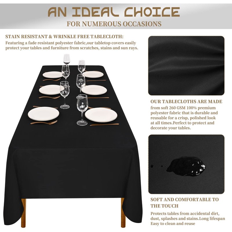 Showgeous 8 Pack Black Round Tablecloth 120 Inch Polyester Table Cloth for Tables - Washable Decorative Fabric Covers for Wedding, Dining, Party, Banquet, Buffet