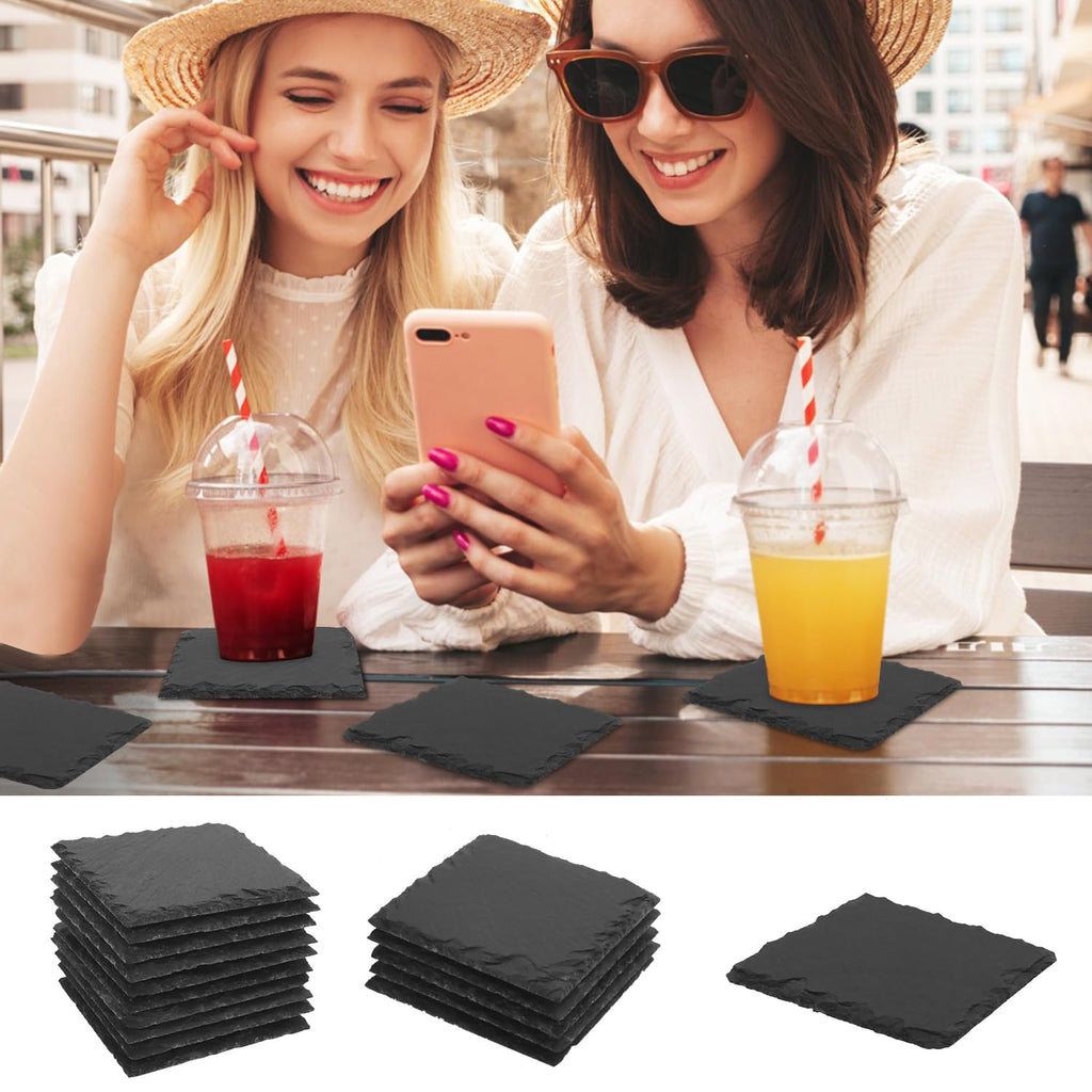 60 Pack 4 Inch Square Slate Coasters,Coasters for Drinks, Black Stone Coaster with Anti-Scratch Bottom, Ideal for Home Decor, Bar, Housewarming Gifts, and Laser Engraving KUKLIPJIM