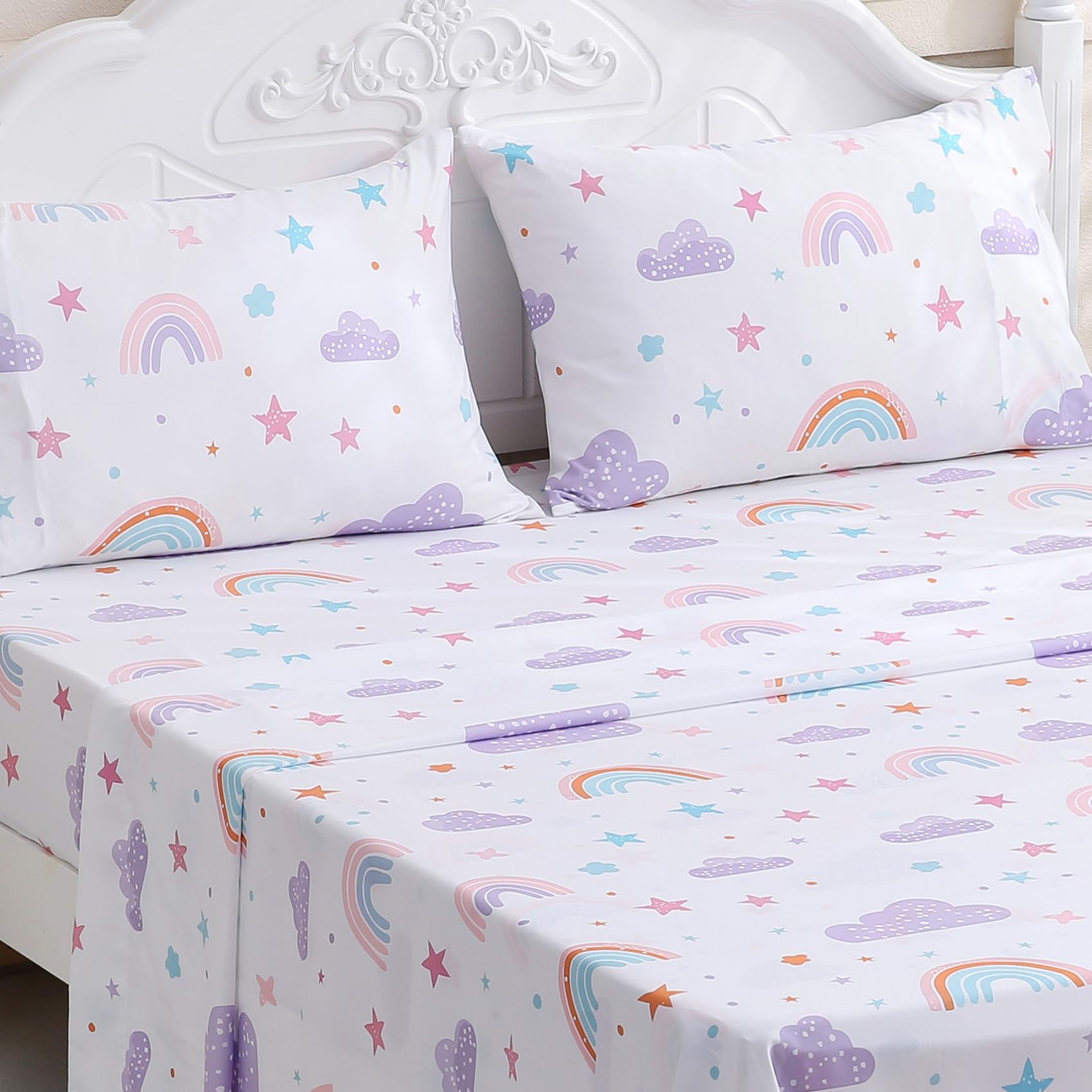 Ocharo Kids Twin Size Sheets Set - Soft Microfiber Bed Sheets 3 Pieces - Deep Pocket Wrinkle Free, Rainbow Printed Bedding Sets Breathable for Girls Teens Toddlers